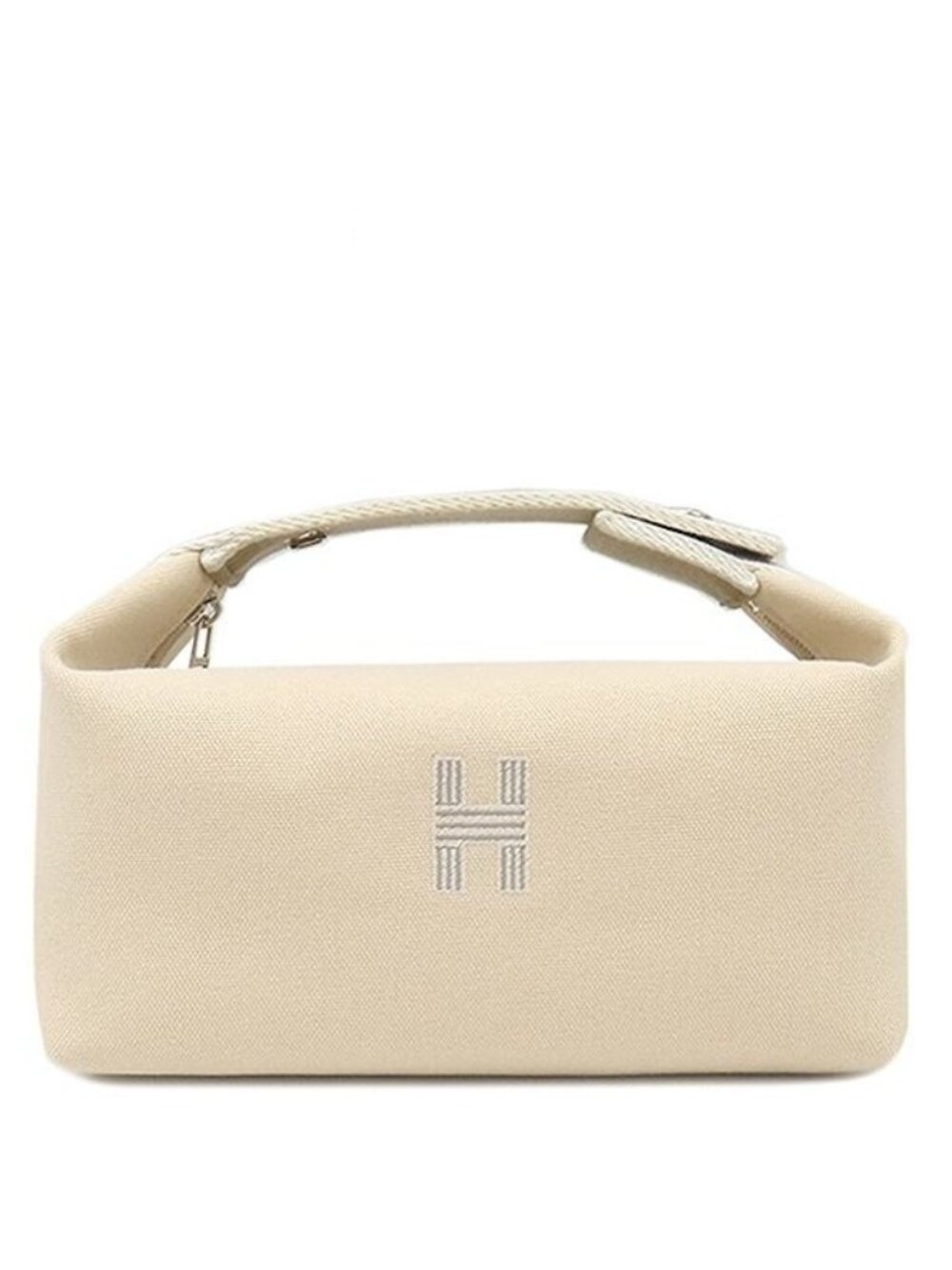 Hermes Pouch Brid-a-brac PM Cotton Canvas Natural Silver Vanity H Logo